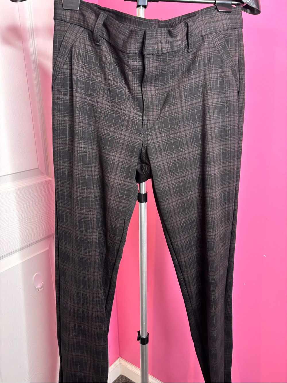 KUT From The Kloth Skinny Plaid Pants Women’s Size 12 Black Gray Stretch